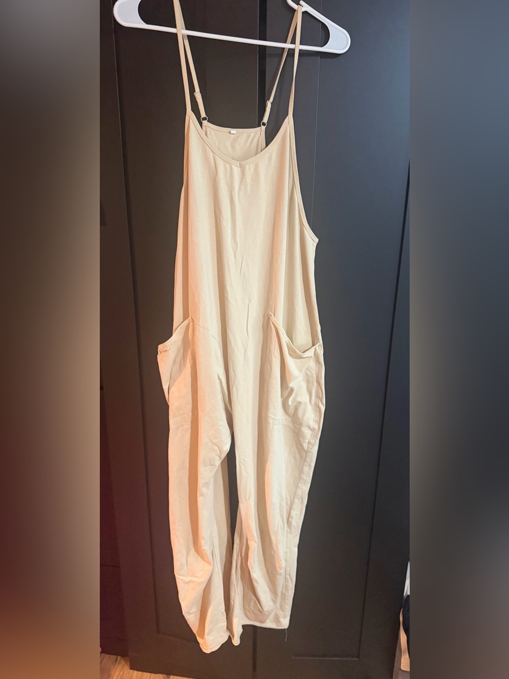 Beige Sleeveless Wide-Leg Jumpsuit with Pockets